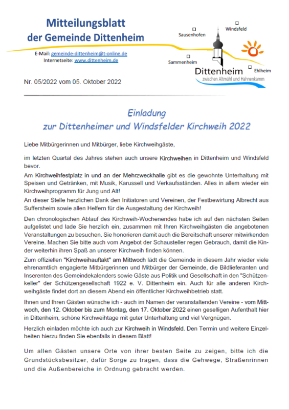 Bild des Mitteilungsblatts Dittenheim Nr. 05/2022
